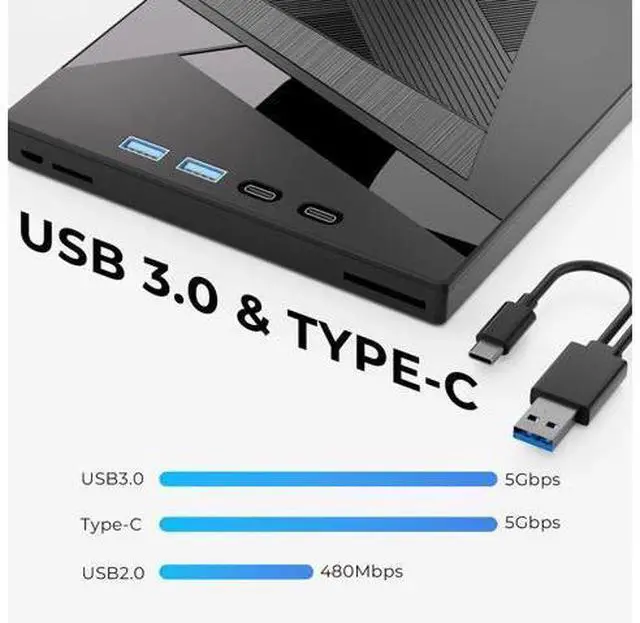 Alt view image 3 of 7 - 7 in 1 External CD DVD Burner USB3.0 Type-C Optical Drive with SD TF Card Reader, Compatible with Windows XP/7/8/10 Linux Mac OS Laptop Desktop PC