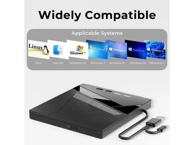 Alt view image 5 of 7 - 7 in 1 External CD DVD Burner USB3.0 Type-C Optical Drive with SD TF Card Reader, Compatible with Windows XP/7/8/10 Linux Mac OS Laptop Desktop PC
