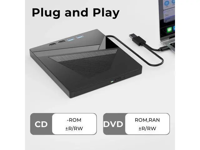 Alt view image 6 of 7 - 7 in 1 External CD DVD Burner USB3.0 Type-C Optical Drive with SD TF Card Reader, Compatible with Windows XP/7/8/10 Linux Mac OS Laptop Desktop PC