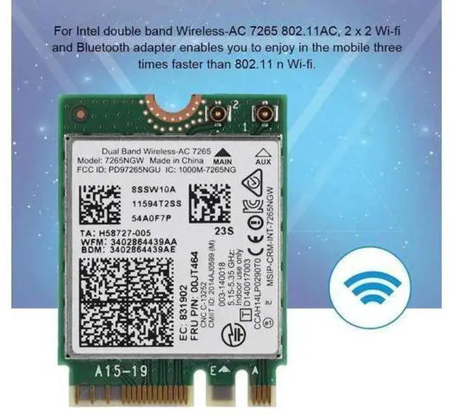 Alt view image 4 of 7 - AC7265 NGFF M.2 WiFi Card, Dual Band 2.4G/5GHz 802.11ac Wireless Network Adapter with Built-in Bluetooth