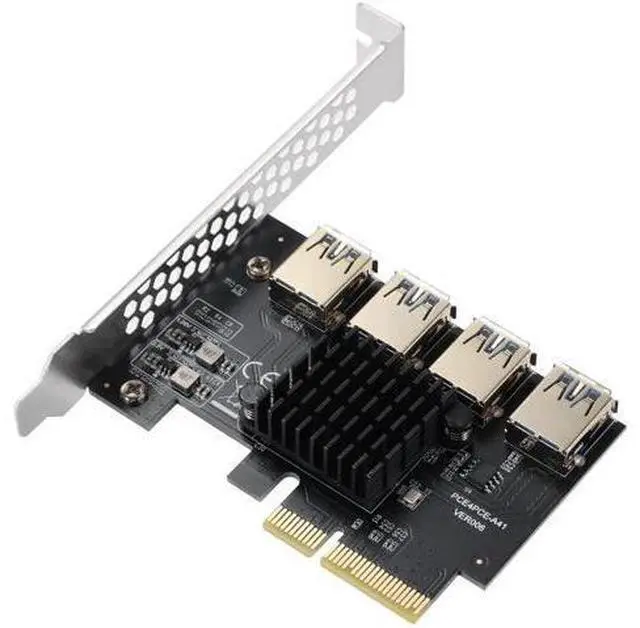 Main image of PCIe 4x to 4 PCIe Slots Riser Multiplier Card, USB3.0 Expansion Adapter for Crypto Bitcoin Mining Rig