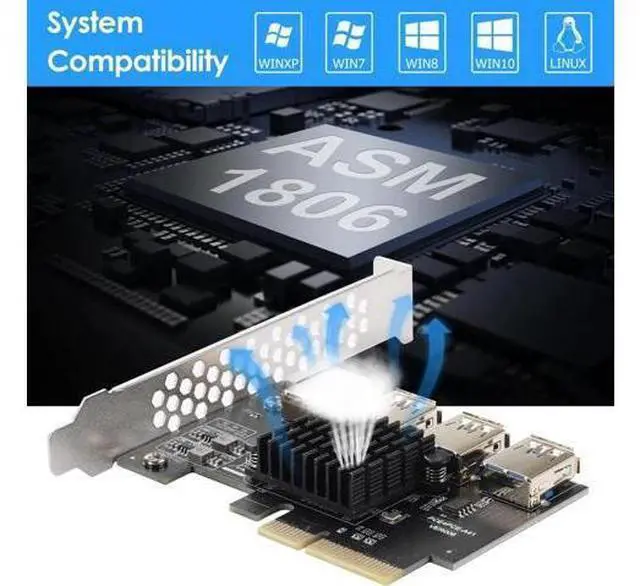 Alt view image 2 of 7 - PCIe 4x to 4 PCIe Slots Riser Multiplier Card, USB3.0 Expansion Adapter for Crypto Bitcoin Mining Rig