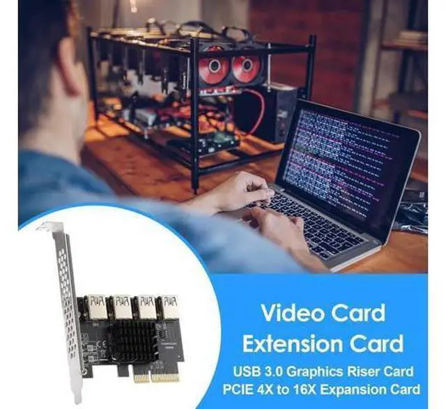 Alt view image 4 of 7 - PCIe 4x to 4 PCIe Slots Riser Multiplier Card, USB3.0 Expansion Adapter for Crypto Bitcoin Mining Rig