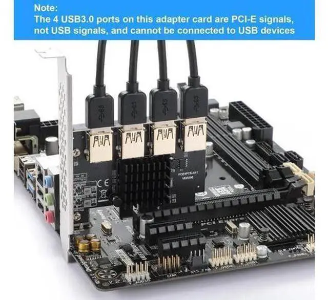 Alt view image 5 of 7 - PCIe 4x to 4 PCIe Slots Riser Multiplier Card, USB3.0 Expansion Adapter for Crypto Bitcoin Mining Rig