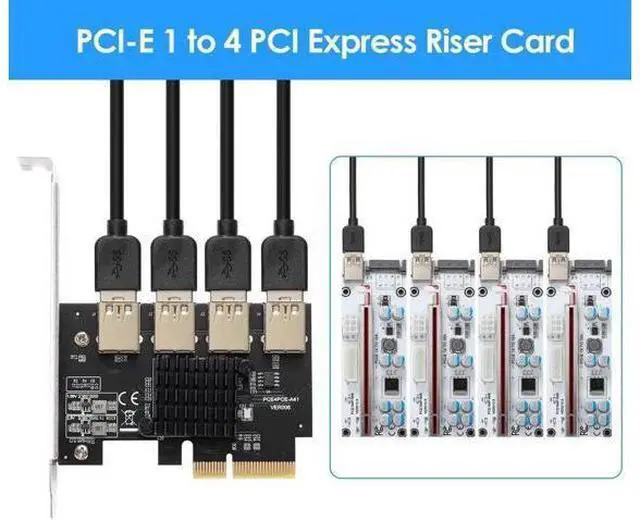 Alt view image 7 of 7 - PCIe 4x to 4 PCIe Slots Riser Multiplier Card, USB3.0 Expansion Adapter for Crypto Bitcoin Mining Rig