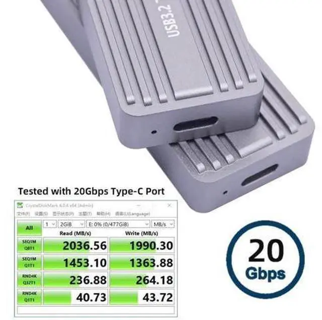 Alt view image 4 of 7 - USB 3.2 Gen 2x2 20Gbps M.2 SSD Enclosure with RTL9220 Chip, Type-C External SSD Reader Supports NVMe & SATA M.2 Drives 2230/2242/2280