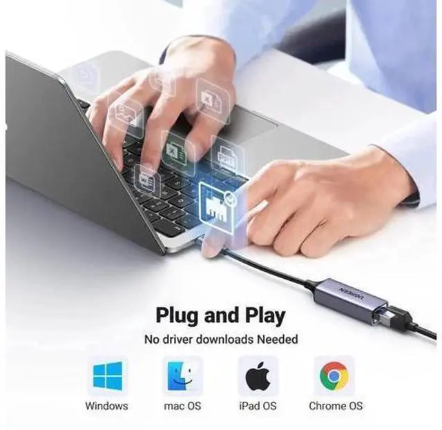 Alt view image 6 of 7 - UGREEN USB C to Gigabit Ethernet Adapter Aluminum 1Gbps RJ45 Dongle Compatible Thunderbolt 4/3