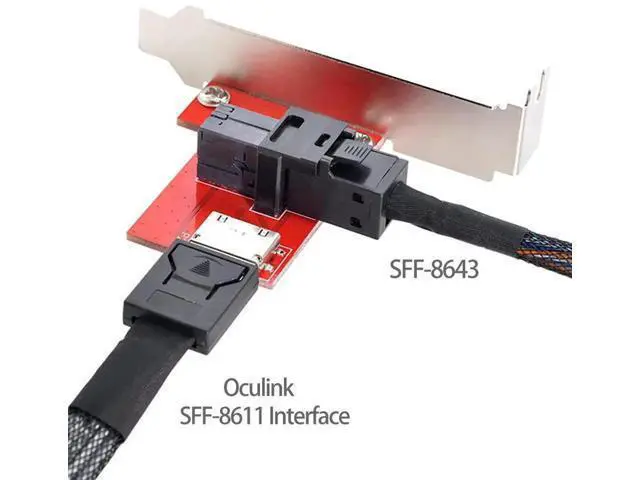 Alt view image 6 of 7 - PCIe 4.0 Mini SAS HD SFF-8643 to OCuLink SFF-8611/SFF-8612 Female PCBA Adapter Card with Full Height Bracket