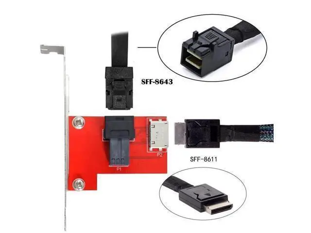 Alt view image 7 of 7 - PCIe 4.0 Mini SAS HD SFF-8643 to OCuLink SFF-8611/SFF-8612 Female PCBA Adapter Card with Full Height Bracket