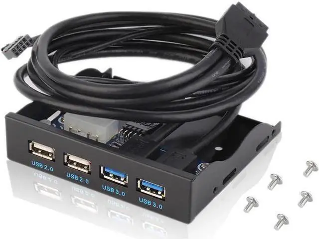 Main image of 3.5 Inch PC Case Front Panel 4-Port USB Hub, 2 USB3.0 + 2 USB2.0 with 2FT Internal Cable for Motherboard USB Header Connection