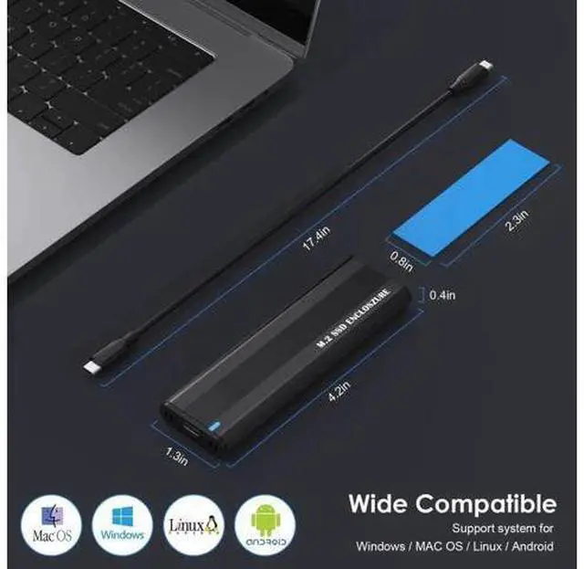 Alt view image 6 of 7 - M.2 NVMe & SATA SSD Enclosure, USB 3.1 Gen 2 10Gbps Type-C External SSD Reader Adapter, Fits M-Key / B+M Key M.2 Drives 2230 2242 2260 2280