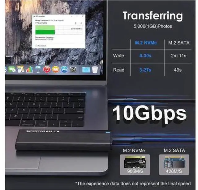 Alt view image 2 of 7 - M.2 NVMe & SATA SSD Enclosure, USB 3.1 Gen 2 10Gbps Type-C External SSD Reader Adapter, Fits M-Key / B+M Key M.2 Drives 2230 2242 2260 2280
