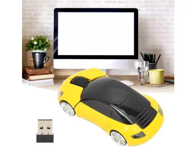Alt view image 5 of 7 - 2.4GHz Wireless 3D Sport Car Shape Optical Gaming Mouse with USB Receiver, Cute Car Design Wireless Mice for PC Laptop Desktop, Yellow