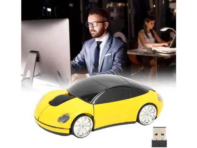 Alt view image 6 of 7 - 2.4GHz Wireless 3D Sport Car Shape Optical Gaming Mouse with USB Receiver, Cute Car Design Wireless Mice for PC Laptop Desktop, Yellow