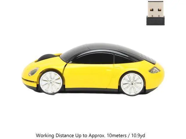 Alt view image 7 of 7 - 2.4GHz Wireless 3D Sport Car Shape Optical Gaming Mouse with USB Receiver, Cute Car Design Wireless Mice for PC Laptop Desktop, Yellow