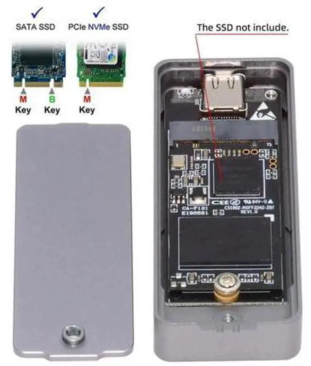 Alt view image 3 of 7 - USB 3.2 Gen 2x2 20Gbps M.2 SSD Enclosure with RTL9220 Chip, Type-C External SSD Reader Supports NVMe & SATA M.2 Drives 2230/2242