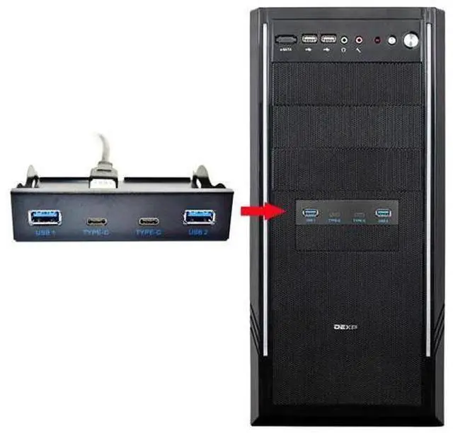 Alt view image 4 of 7 - 4-Port USB-C & USB 3.0 Hub Cable, Front Panel 20Pin to Motherboard Connector for 3.5" Floppy Bay