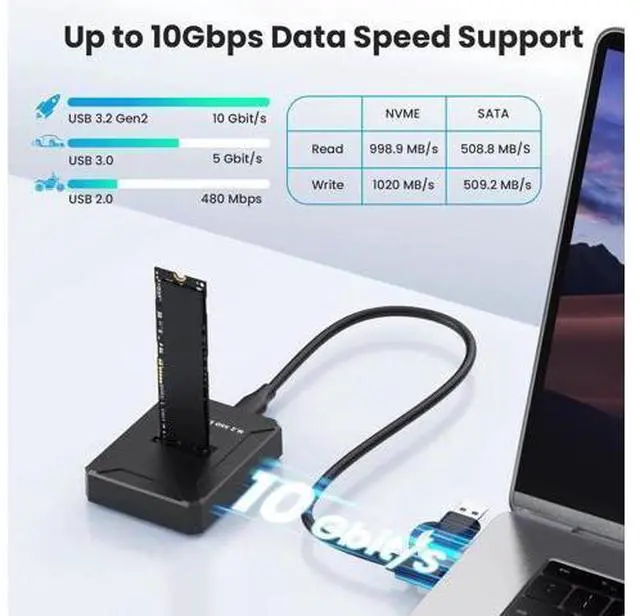 Alt view image 3 of 7 - USB-C M.2 SSD Enclosure, Supports NVMe M-Key & SATA B+M-Key, Fits 2230/2242/2260/2280/22110