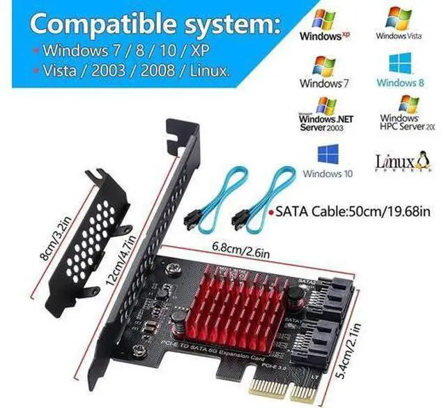Alt view image 3 of 6 - 2 Ports PCIe SATA 3.0 Expansion Card 6Gbps with JMB582 JMicron Chip