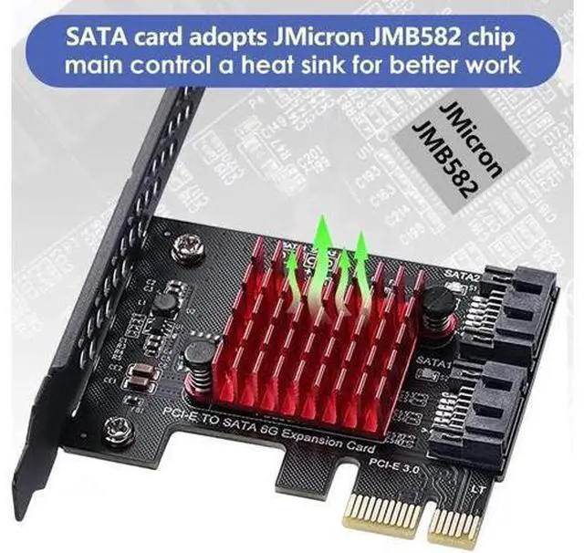 Alt view image 6 of 6 - 2 Ports PCIe SATA 3.0 Expansion Card 6Gbps with JMB582 JMicron Chip