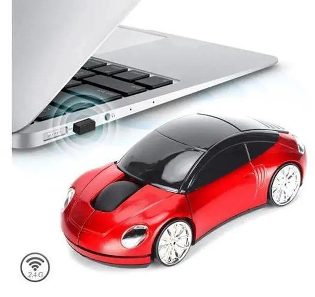Alt view image 2 of 7 - 2.4G Wireless Cute Car Shape Optical Mouse with USB Receiver, 1600DPI LED Light Wireless Mice for PC Laptop Tablet, Red