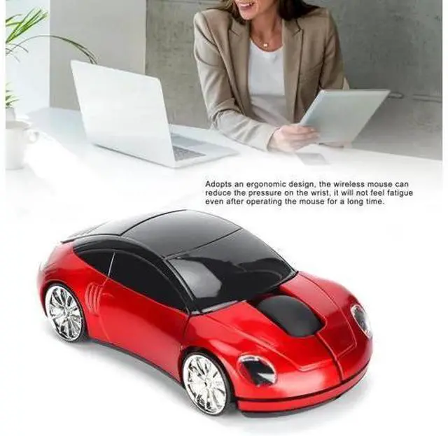 Alt view image 3 of 7 - 2.4G Wireless Cute Car Shape Optical Mouse with USB Receiver, 1600DPI LED Light Wireless Mice for PC Laptop Tablet, Red