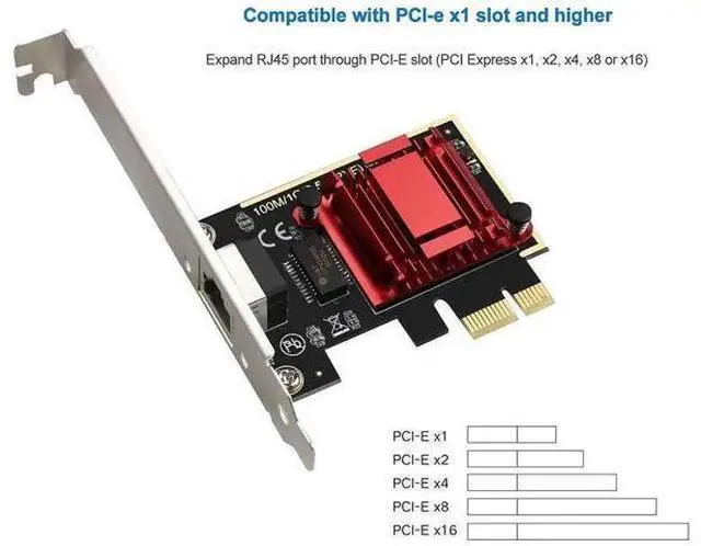 Alt view image 5 of 6 - 2.5GBase-T PCIe Network Adapter, Realtek RTL8125B Chip 2500/1000/100Mbps PCI Express LAN Card, RJ45 2.5G Ethernet Controller with Low Profile Bracket, PXE Boot Supported, Compatible with Windows/Linux