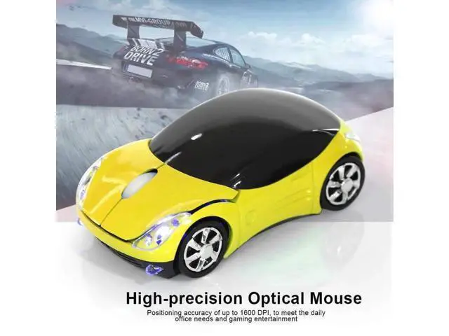 Alt view image 2 of 7 - 2.4G Wireless Cute Car Shape Optical Mouse with USB Receiver, 1600DPI Portable Mini Car Mice Compatible with Windows XP/7/ME/2000 & Mac OS, Yellow