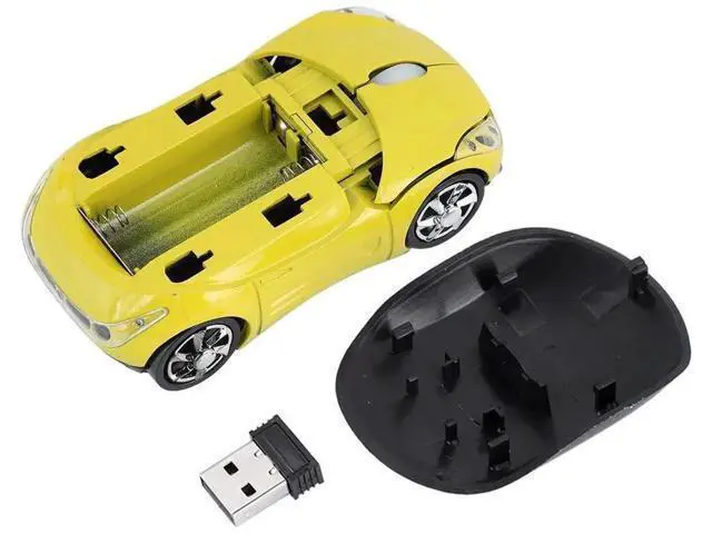 Alt view image 6 of 7 - 2.4G Wireless Cute Car Shape Optical Mouse with USB Receiver, 1600DPI Portable Mini Car Mice Compatible with Windows XP/7/ME/2000 & Mac OS, Yellow