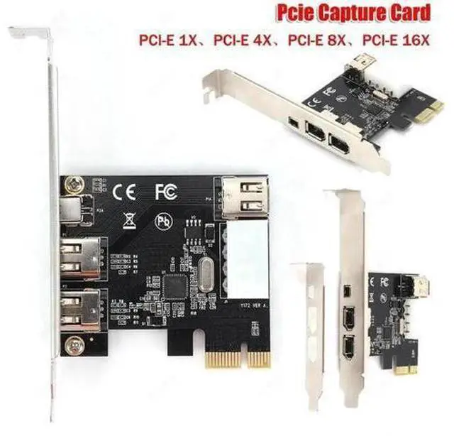 Main image of PCI-E 1X to 16X 1394 Firewire Video Capture Card, 3-Port DV Capture Card with 6Pin to 4Pin Cable, Driver-Free for Desktop PC