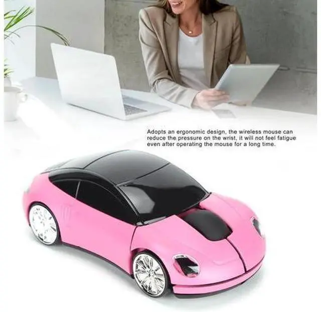 Alt view image 4 of 7 - 2.4GHz Wireless 3D Sport Car Shape Gaming Mouse with USB Receiver, Cute Stylish Car Wireless Mice for PC Laptop Desktop, Pink