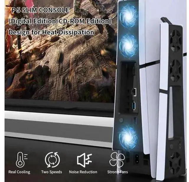 Main image of Silent Enhanced Cooling Fan for PS5 Slim Console, 3-Level Adjustable Speed, Efficient Cooling System with USB 3.0 Port, Compatible with Digital/Disc Editions