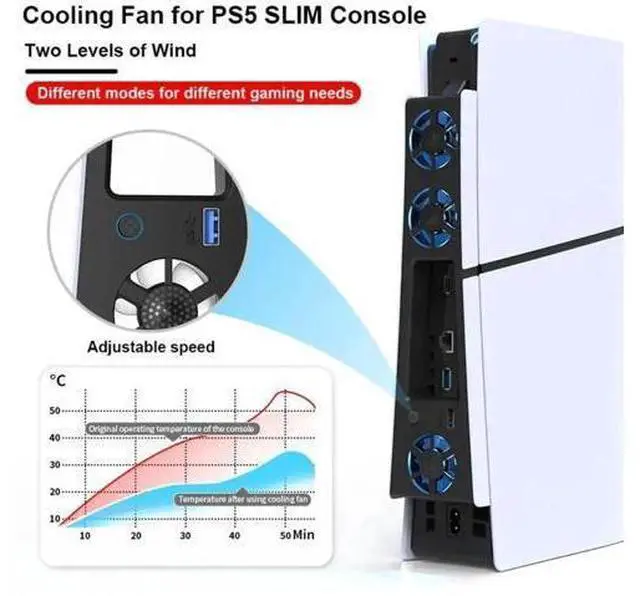 Alt view image 2 of 3 - Silent Enhanced Cooling Fan for PS5 Slim Console, 3-Level Adjustable Speed, Efficient Cooling System with USB 3.0 Port, Compatible with Digital/Disc Editions