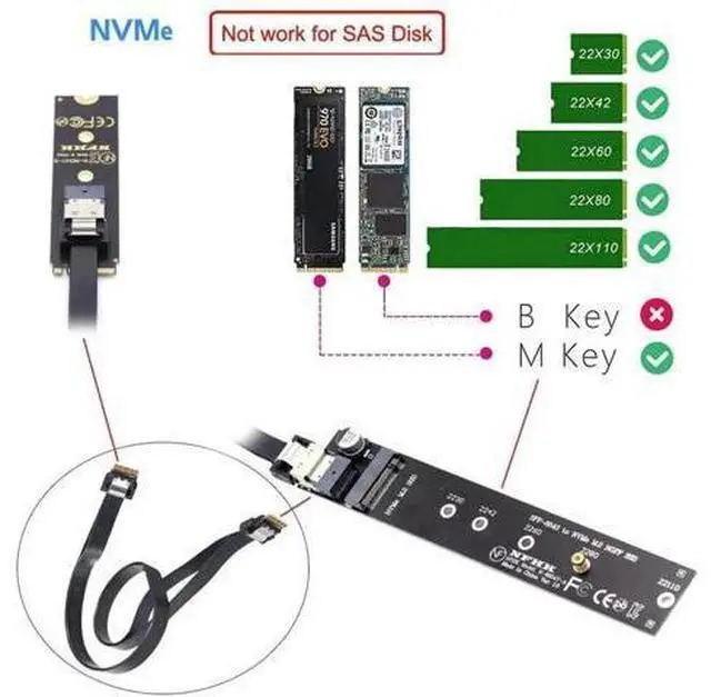 Alt view image 4 of 7 - 40cm NGFF M-Key NVMe Male to Female Extension Cable with SFF-8654 Connector, Compatible with Motherboard 2280/22110 NVMe SSD