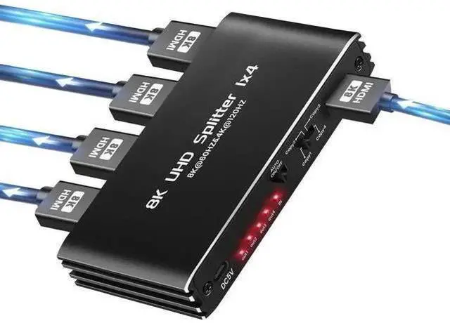 Main image of HDMI 2.1 1 in 4 Out Splitter 8K@60Hz 4K@120Hz 48Gbps Mirror Duplicate Splitter HDCP 2.3 RGB 4:4:4 Active Powered Splitter for Gaming Monitors TV Projector