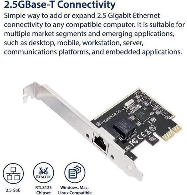 Alt view image 4 of 6 - 2.5G PCIe Network Card 10/100/1000/2500 Mbps RJ45 LAN Adapter SI-PEX24059