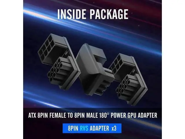 Alt view image 5 of 5 - 3 Pack 180 Degree U-Turn PCIe 8 Pin GPU Power Adapter Board, Reverse Angled VGA 8Pin Power Connector for Desktop Graphics Card Cable Management