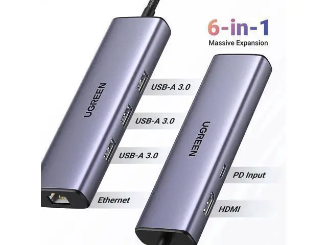 Alt view image 4 of 7 - UGREEN Revodok 6 in 1 USB C Hub with Gigabit Ethernet, 4K HDMI, 100W PD Charging, USB A Data Ports, Multiport USB-C Adapter Compatible with Mac M1/M2/M3, iPad, iPhone 16 Pro/Pro Max, Steam Deck