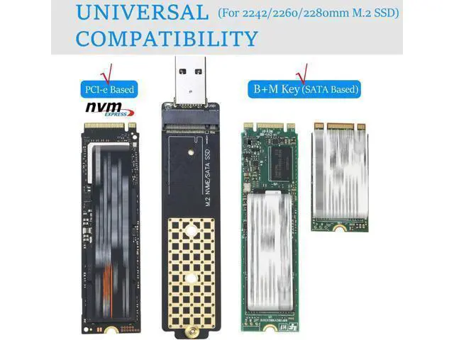Alt view image 5 of 6 - AJMRTC M.2 to USB 3.1 Gen1 Adapter, NVMe & SATA NGFF SSD Reader Card, Dual Protocol Converter Support M Key PCIe NVMe SSD / B+M Key SATA M.2 External Enclosure Dock for 2230 2242 2260 2280 Drives