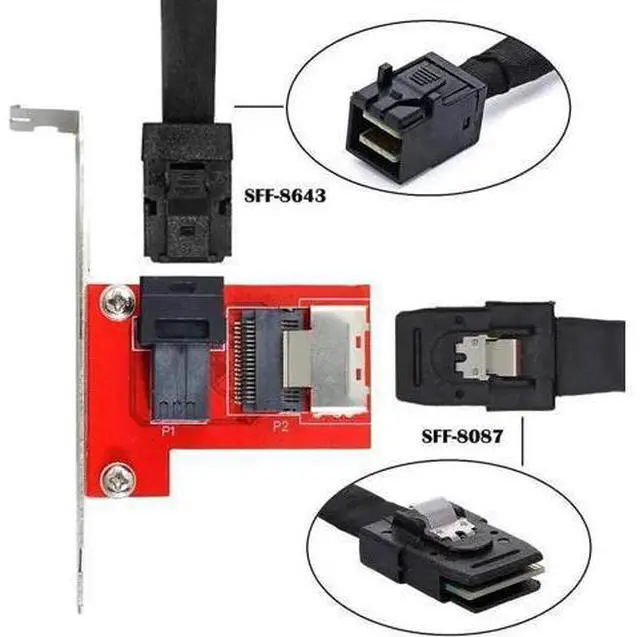 Alt view image 2 of 7 - PCIe Mini SAS SFF-8087 to SFF-8643 Female Adapter PCBA with Mounting Bracket, PCI Express 4.0 Storage Signal Converter