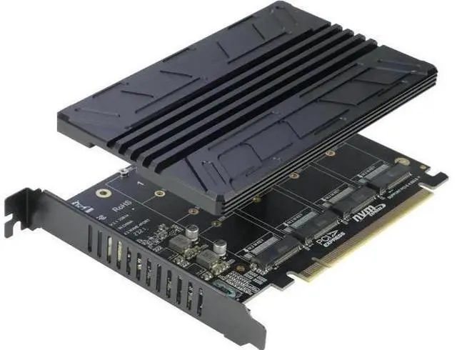 Main image of RIITOP 4-Port Quad M.2 NVMe PCIe 4.0/3.0 x16 Expansion Adapter Card with Heatsink, Supports 2230/2242/2260/2280 NVMe SSD (PCIe Bifurcation Required)