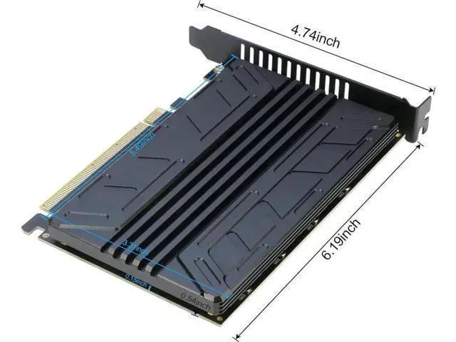 Alt view image 6 of 6 - RIITOP 4-Port Quad M.2 NVMe PCIe 4.0/3.0 x16 Expansion Adapter Card with Heatsink, Supports 2230/2242/2260/2280 NVMe SSD (PCIe Bifurcation Required)