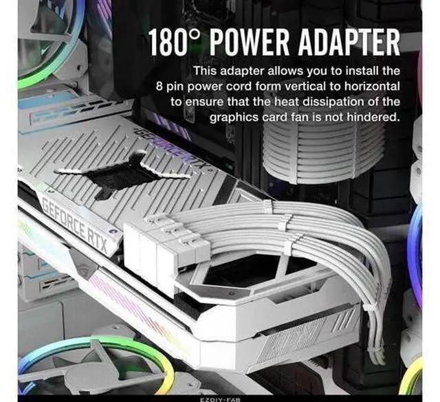 Alt view image 7 of 7 - 3 Pack White 180 Degree U-Turn PCIe 8 Pin GPU Power Adapter Board, Reverse Angled VGA 8Pin Connector for Desktop Graphics Card Cable Management