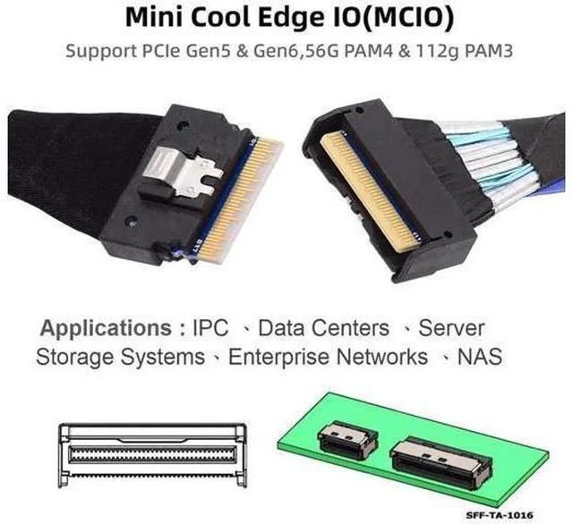 Alt view image 2 of 7 - 0.5M PCIe 5.0 Cross-Standard Storage Cable, MCIO SFF-TA-1016 8i 74Pin Male to Slimline SAS 4.0 SFF-8654 8i 74Pin Male Interconnect Cable, High-Density Twinax Wire for Next-Gen OCP Server NVMe Backplan