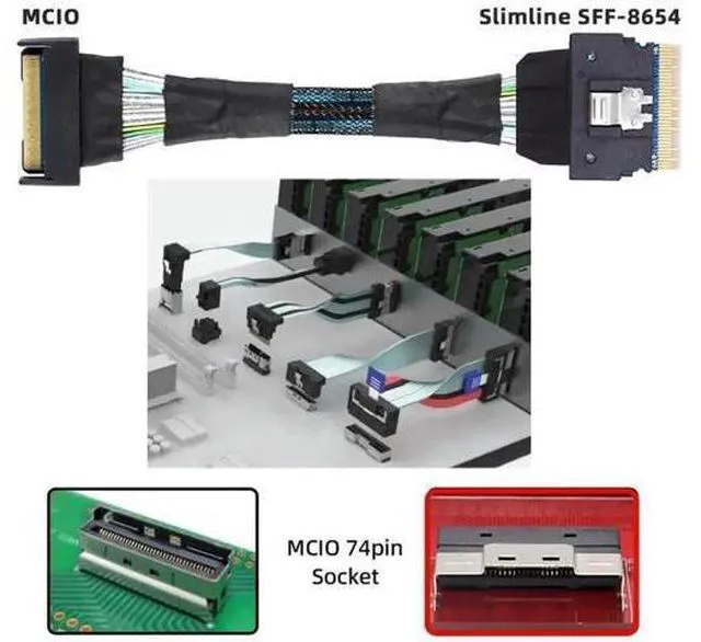 Alt view image 5 of 7 - 0.5M PCIe 5.0 Cross-Standard Storage Cable, MCIO SFF-TA-1016 8i 74Pin Male to Slimline SAS 4.0 SFF-8654 8i 74Pin Male Interconnect Cable, High-Density Twinax Wire for Next-Gen OCP Server NVMe Backplan