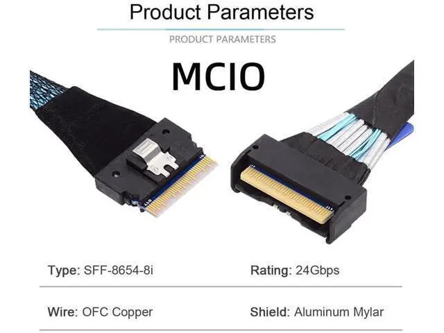 Alt view image 4 of 7 - 0.5M PCIe 5.0 Cross-Standard Storage Cable, MCIO SFF-TA-1016 8i 74Pin Male to Slimline SAS 4.0 SFF-8654 8i 74Pin Male Interconnect Cable, High-Density Twinax Wire for Next-Gen OCP Server NVMe Backplan