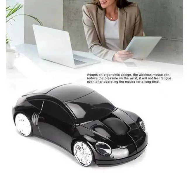 Alt view image 7 of 7 - 2.4G Wireless Cute Car Shape Mouse with USB Receiver, Adjustable 1600DPI Optical LED Light Mouse for Laptop PC Tablet, Black