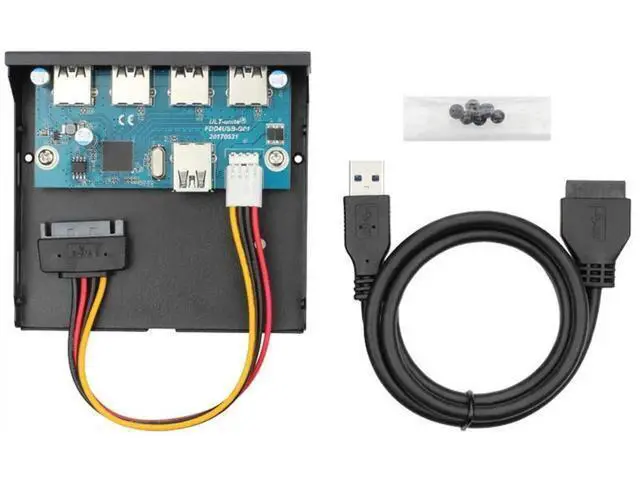Alt view image 4 of 7 - 4-Port USB 3.0 Front Panel Hub, 3.5" Floppy Bay Mount, 20Pin to Motherboard Adapter with SATA Power Cable