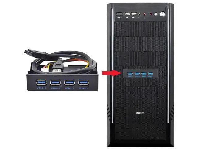 Alt view image 5 of 7 - 4-Port USB 3.0 Front Panel Hub, 3.5" Floppy Bay Mount, 20Pin to Motherboard Adapter with SATA Power Cable