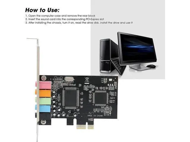 Alt view image 3 of 7 - 6 Channel PCIe Stereo Sound Card, Desktop Internal Audio Conversion Hardware with Driver CD, Compatible with Windows XP/Vista/7 32/64 Bit